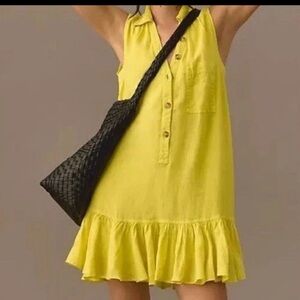 Pilcro Women's Sleeveless Ruffle Hem Shirt-Dress Yellow, Linen, Size Medium